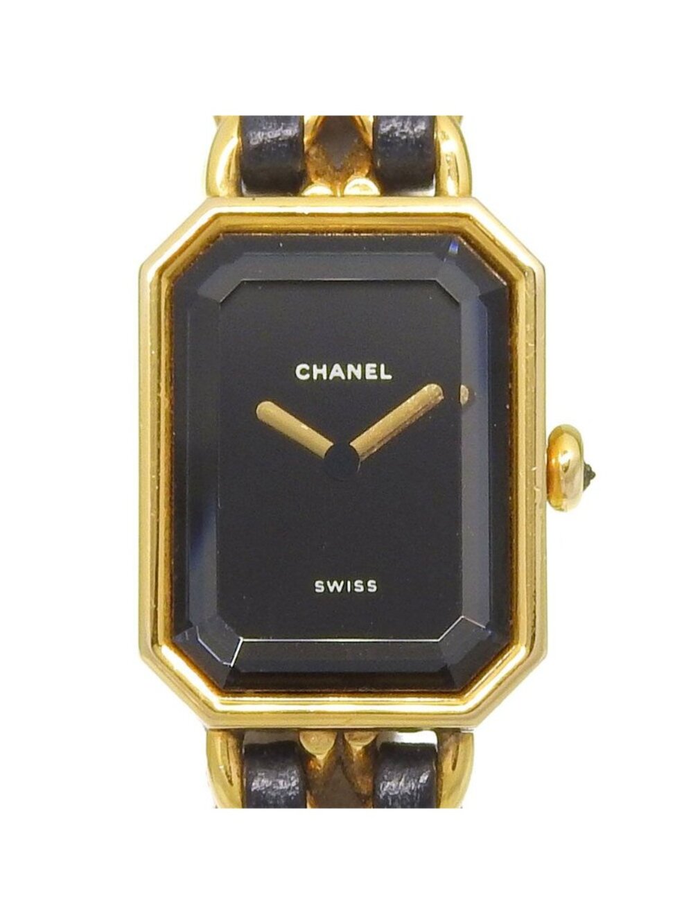 Chanel Premiere M Gold Plated Leather Quartz Analog Display Black Dial Watch